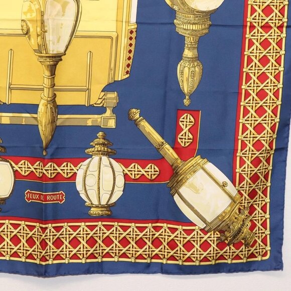 HERMES Carre 90 Scarf ""FEUX DE ROUTE"" Silk Blue Auth ar13764 - Picture 5 of 7